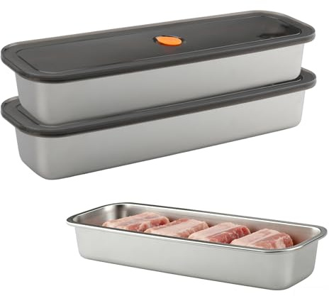 imposyu 2 Stück Gefrierdosen Edelstahl Rechteck Frischhaltedosen Edelstahl | 304 Meal Prep Container 31,8 x 9,2 x 5cm für Kühlschrank Küche