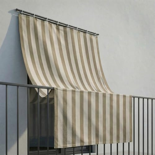 INTRECCI Tenda da Sole per Esterno, Verande e Balconi, Impermeabile, a Caduta, 290x300 cm con Occhielli Laterali, Telo Ombreggiante, Riduce Luce e Calore, Migliora la Privacy, a Righe Colore Tortora