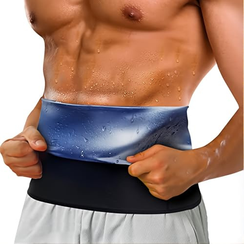 ITCGOB Ceinture de Sudation Homme pour Ventre Plat, Gaine Abdominale Amincissante avec Revêtement Ionique Bleu, Waist Trainer Ajustable pour Fitness, Musculation et Sauna, Taille 2XL/3XL