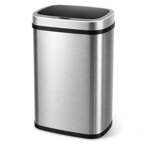 K Collection 70L Sensor Bin for Kitchen – Large Automatic Motion Sensor Waste Bin – Touchless Infrared Lid, Soft-Close, Fingerprint-Resistant Steel – USB-C or Battery Powered – Home, Office – Silver