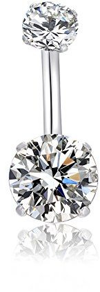 HQLA 14G Belly Button Rings Surgical Stainless Steel Round Cubic Zirconia Navel Barbell Stud Body Piercing (Clear)