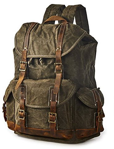 BRASS TACKS Leathercraft Zaino Viaggio Vintage di Tela Uomo Donna Impermeabile,per Università,Backpack Casual,Zaino Lavoro,Zaino Porta Pc(Marrone)