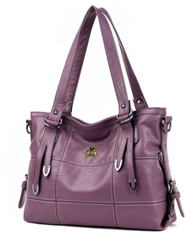 AINUOEY Mujer Bolsos de Mano Casual Bandolera Marca Mediano Totes Antirrobo Hombro Italianos PU Cuero 76608 1 piezas Púrpura