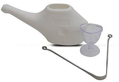 Ancient Impex Kit De Nettoyage Personnel Comprenant Un Pot Neti En Plastique Et Un Nettoyeur De Langue En Acier Avec Tasse De Lavage Des Yeux