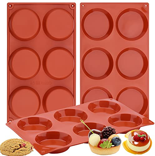 Ocmoiy Silicone Egg Molds Non-Stick 3 Inch Round Silicone Molds for Baking Egg Bites, Breakfast Sandwiches, English Muffins, 6 Cup Muffin Top Pans Pack of 3