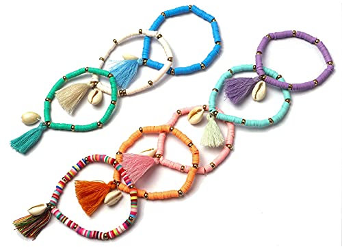 MILAKOO Boho Armbänder Set Heishi mit Tordel Armbänder Tonperlen Scheibe 5mm bunte Lehm Armbänder