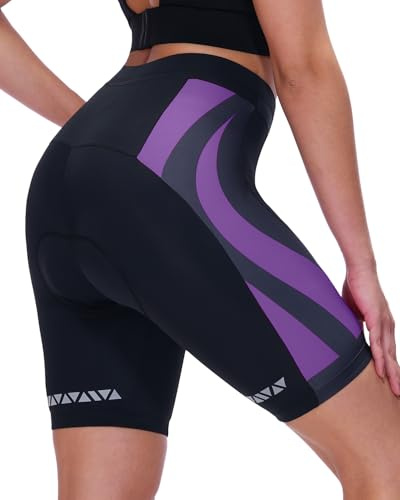 Sportneer Cykelbyxor för kvinnor, vadderade, snabbtorkande cykelbyxor, korta elastiska cykelbyxor med vaddering, 4D, cykelsportshorts, korta sportbyxor, dam, lila, XL