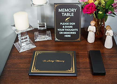 Ohio Creations Funeral Guest Book Set, with Memory Table Sign and Pen | Celebration of Life Guest Book | Memorial Guest Book for Funerals (Gold Foil)