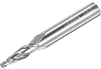 sourcing map Tapered Ball Nose End Mill, Uncoated Solid Carbide 2 Flute Spiral Milling Cutter, 1mm Radius, 2mm Diameter, 6mm Shank, 45mm Length, 15 Degree Angle