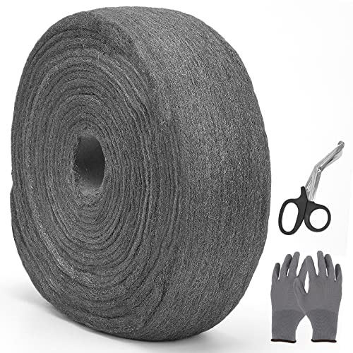 iunio Wire Wool, 1 KG Steel Wool Mice Blocker 0000 Fine with Gloves & Scissors, WireWool Mice for Cleaning, Metal Polish, Wood, Hole Filler Wall Rat Rodent Control for Garage, Storage, Farm