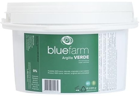 BLUE FARM | Grünes Tonpulver gr 2000 super belüftet, mikronisiert und dehydriert. 100% reines, natürliches, originales und unbehandeltes Produkt.