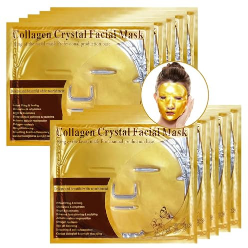 10x Crystal 24K Gold Powder Gel Collagen Face Mask Masks Sheet Patch,Anti Ageing Aging,Skincare,Anti Wrinkle,Moisturising,Moisture,Hydrating,Uplifting,Whitening,Remove Blemishes & Blackheads