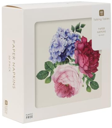 Talking Tables – 50 jolies serviettes en papier florales – Serviettes jetables douces pour fête, anniversaire, mariage, baptême, réception, décoration de table – 33 x 33 cm