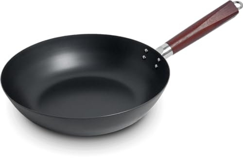Sartén Wok de 30 cm - Acero al carbono - Ø30 cm - Sartén Wok de acero al carbono - Sartén Wok con asa - Regalo de Navidad - Paquete de Navidad - Ideal para el hogar y la hostelería