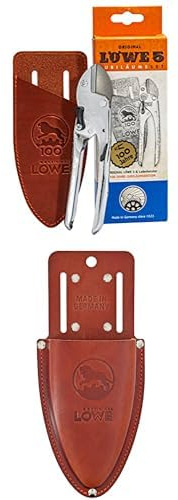 Original LÖWE Set bestehend aus Jubiläumsedition Garten Amboss Schere 5.100 mit handgefertigtem Lederholster & Leder Premium Holster 9809 mit Gürtel-Clip zur Aufbewahrung am Gürtel oder Hosentasche