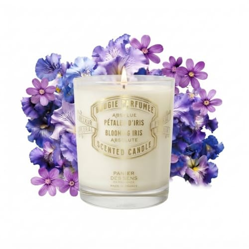 Panier des Sens - Irisblüten-DuftKerzen im Glas – Dekorative Kerzengläser – Blumiges Duftkonzentrat -Langlebig & 100% natürliche Baumwolle Docht - Kerzen für Männer und Frauen - Vegan - 180g