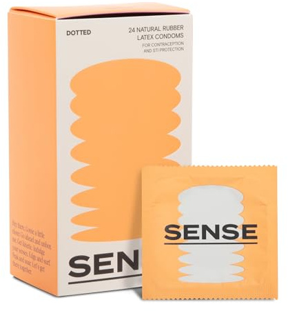 Sense Dotted Latex Condoms for Comfort & Enhanced Sensitivity - Silky Smooth Dotted Condom for Her Pleasure - Electronically Tested, Vegan, Hypoallergenic Textured Condom for Men, 24 Pack