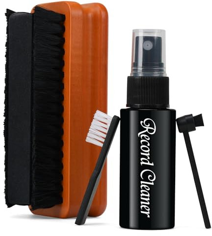 Vinyl Record Cleaner Kit: 4-in-1 Includes 2in1 Velvet & Microfiber Record Brush, Anti-Static Cleaning Solution Liquid, Stylus and Nylon Brush, Record Cleaner for Vinyl LPs Album, Improve Sounds