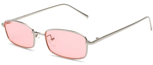 RUNHUIS Retro Klassische Kleine Rechteck Sonnenbrille Damen Herren Vintage Schlanke Rechteckige Metallrahmen Brille
