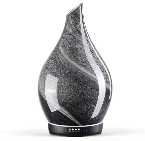Porseme Diffusore di aromi, 280 ml, diffusore di vetro soffiato a mano, per oli essenziali, umidificatore a ultrasuoni, silenzioso, 7 tipi di colori di luce LED, senza acqua, senza BPA, per