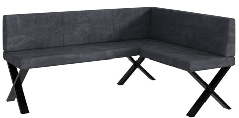 MEBLINI Eckbank für Esszimmer - Küchenbank - Essecke - Sitzecke Küche - Peter - X-Beine 128x168x87cm Rechts - Dunkelgrau Samt