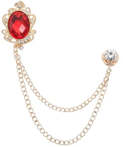 PATIKIL Broche à Chaîne Suspendue Gem Doré (Rouge) pour Femmes Hommes | Broches de Costume en Gemme pour Hommes en Strass, Broches de Revers pour Vêtements Robe Bouquet Manteau Chapeau Sac