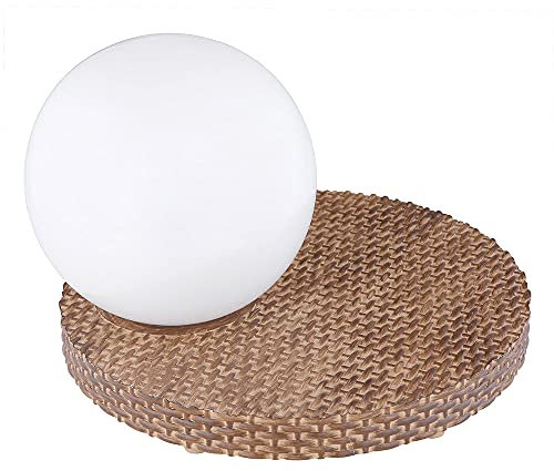 Solar Terrassendeko Outdoor Tisch Solar Windlicht für Außen Solarlampe Rattan Optik Solarkugel Garten Deko Balkon, hellgrau weiß, 1x LED, LxH 20x17 cm