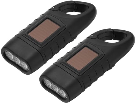 PATIKIL Hand Crank Solar Powered Flashlight, 2 Pcs Emergencies Rechargeable LED Flashlight Solar Power Charging for Camping, Hiking, Outdoor Sports, Black