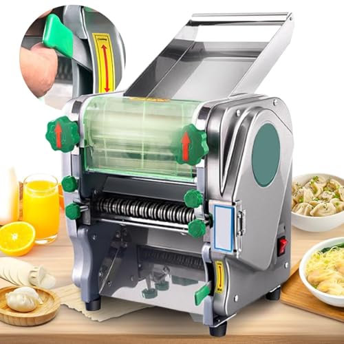 Aioneer Macchina per Pasta Elettrica Commerciale, Macchina per Pasta Automatica 2 in 1 + Tagliapasta Piatta da 2 Mm E 6 Mm/Spessore Regolabile da 0,12 A 18 Mm, Rullo per Pasta Resistente D