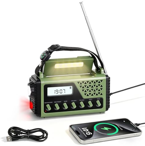 Wind Up Emergency Radio, 8000mAh Solar Wind Up Radio with LCD Display AM FM SW BT, Hand Crank Radio with SOS Alarm Reading Lamp Torch Headphone Jack for Home Outdoor Camping