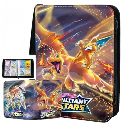 Card Binder for Pokemon 4 Pocket, 50 Pages 400 Pockets Trading Card Binder, Portable Waterproof PU Card Holder, Collectible Card Album