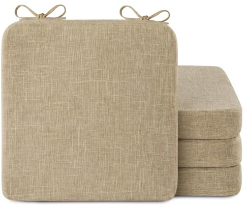 AddGrace Square Chair Cushions for Dining Chairs 4 Pack 16x16x2inch Beige | Non Slip, Removable Cover with Ties, Textured Fabric, for Kitchen Dining Room Indoor, Hard Wooden Chairs, Family Gathering