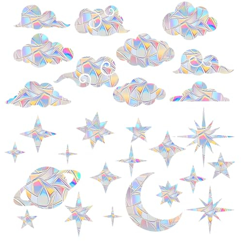 28 Stück Prisma Fensteraufkleber, Regenbogen Folie Fenster | Suncatcher Sticker Elektrostatische Adsorption, für Fensteraufprallschutz, Schiebetüren, Fensterglasdekorationen
