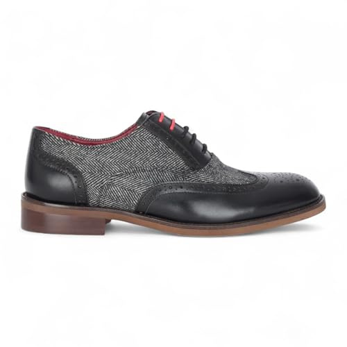 Infinity Leather Schwarze Brogue-Schuhe aus Leder und Tweed für Herren - Albert