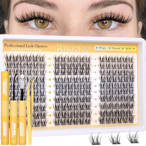 Manga Cluster Lashes Kit Natural Lash Clusters Wispy Individual Eyelashes 180pcs Spiky Eyelash Clusters C Curly 11-13mm Individual Lash Extensions with Bond, Seal and Tweezers by Ruairie