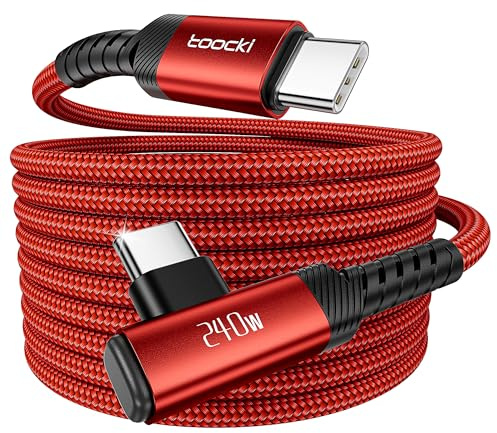 toocki Cable USB C a USB C 240W 3M, Carga Rápida Tipo C 90 Grados, Rojo | PD3.1 Rapida con Angulado, 480Mbps Datos, Trenzado para iPhone 17/16/15 Pro Max/MacBook/iPad/Galaxy S25, Ideal Gaming/Oficina