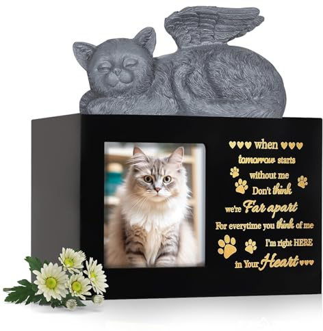 MeYuxg tierurnen für Katze, Einäscherung Tierurnen mit Einer katzeengel-Statue aus Kunstharz und Einem Samtbeutel zur Aufbewahrung der Asche,25kg urne Katze Gedenkgeschenk für Verlorene Haustiere