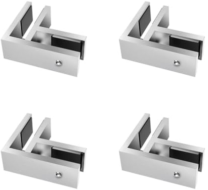Lot de 4 pinces à verre en acier inoxydable 304 argenté double face pour clôtures, balcons, terrasses, intérieur et extérieur, quincaillerie de garde-corps à 90 degrés