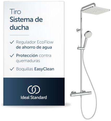 Ideal Standard Tiro Duschsystem mit Thermostat – Chrom | Wassersparendes Brause-Set mit Thermostat, Handbrause mit zwei Strahlarten (Massage & Sanfter Regen), A8575AA