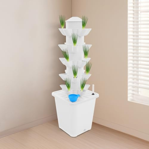 Sistema di coltivazione idroponica a 5 livelli, con 25 fori, kit di coltivazione verticale idroponica, torre idroponica con serbatoio dell'acqua da 10 l, sistema di coltivazione senza terra, per