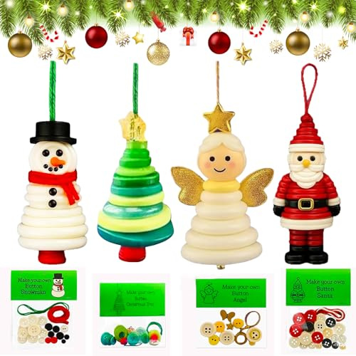 DIY Weihnachtsschmuck Set Knöpfen, 4 StüCk DIY Bastelset Weihnachten | Weihnachts Knopfschmuck Bastelset, Schneemann, Weihnachtsmann & Engel, Lustige Weihnachtsbaum Deko Geschenk