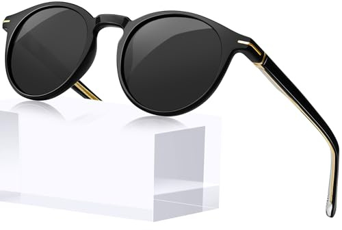 KANASTAL Acetato Polarizadas Gafas de Sol Mujer y Hombre Redondas UV400 | Lentes TAC de 9 Capas, Categoría 3, Estuche de Cuero PU, Ideal para Conducir, Viajar, Caminar, Pescar