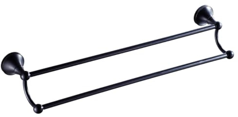 Doppelstangen Handtuchhalter Schwarz aus Messing für Badezimmer | 55 Cm, Antik Schwarze Optik, Hohe Stabilität, Feine Verarbeitung, für Handtücher