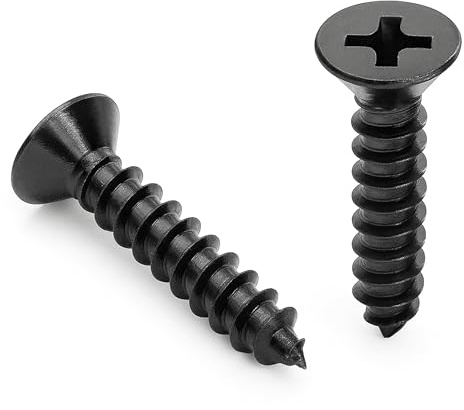 Bolt Dropper #8 x 1 Inch Wood Screws, Pack of 100 - Black Xylan Coated Stainless Steel Flat Head Phillips Screw - Corrosion Resistant for Wood, Drywall Applications, and Outdoor Use