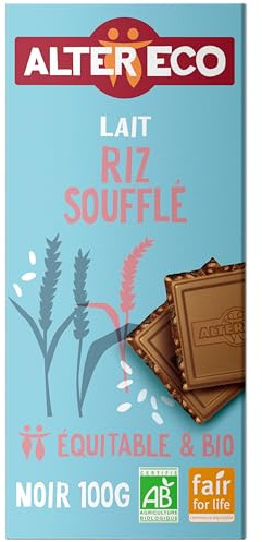 ALTER ECO - Chocolat Lait au Riz Soufflé Croquant - Bio & Équitable - Chocolat Pérou et Équateur - 100 g
