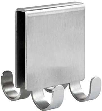 WENKO Percha para mampara doble Vieste Duo acero inoxidable mate - Gancho para pared de ducha con 4 posibilidades para colgar, Acero inoxidable, 5.5 x 6 x 7 cm, Mate