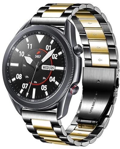 DEALELE Band Kompatibel Med Samsung Galaxy Watch 46 mm/Galaxy 3 45 mm, 22 mm Rostfritt Stål Metall Ersättningsarmband för Huawei Watch GT5/GT5 Pro/4/GT4/3/GT3 46 mm, Svart/Guld