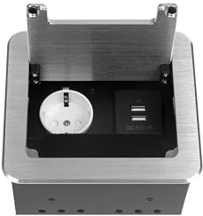 Einbausteckdose in 2 Farben Silber oder Schwarz und in den Ausführungen 2x Schuko, 3x Schuko + 1x Internet, 4x Schuko oder 3x Schuko + 2x USB auswählbar (1x Schuko 230V + 2x USB, Silber)