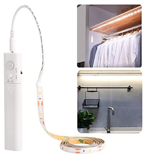 KUCAM Luci LED per Armadio, 1.5M 45 LED Striscia Luce con Sensore di Movimento, Batteria Caricata Luci Notturne per Bambini, Cabina Armadio, Guardaroba, Accessori Casa, Cucina, Bagno