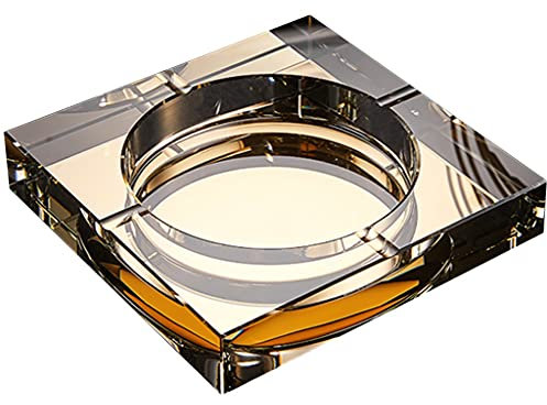 Kristallglas-Aschenbecher für Zigarette, quadratischer Zigarren-Aschenbecherhalter für Home-Office-Desktop-Tischdekoration, mit 4 Steckplätzen (Color : Crystal Gold, Size : 15×15×3cm)